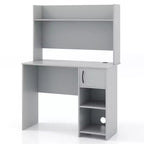 Scrivania per computer Costway con libreria, scrivania per ufficio, ripiano regolabile, tavolo da scrittura moderno per PC con supporto per CPU e armadietto con anta, 2 fori passacavi