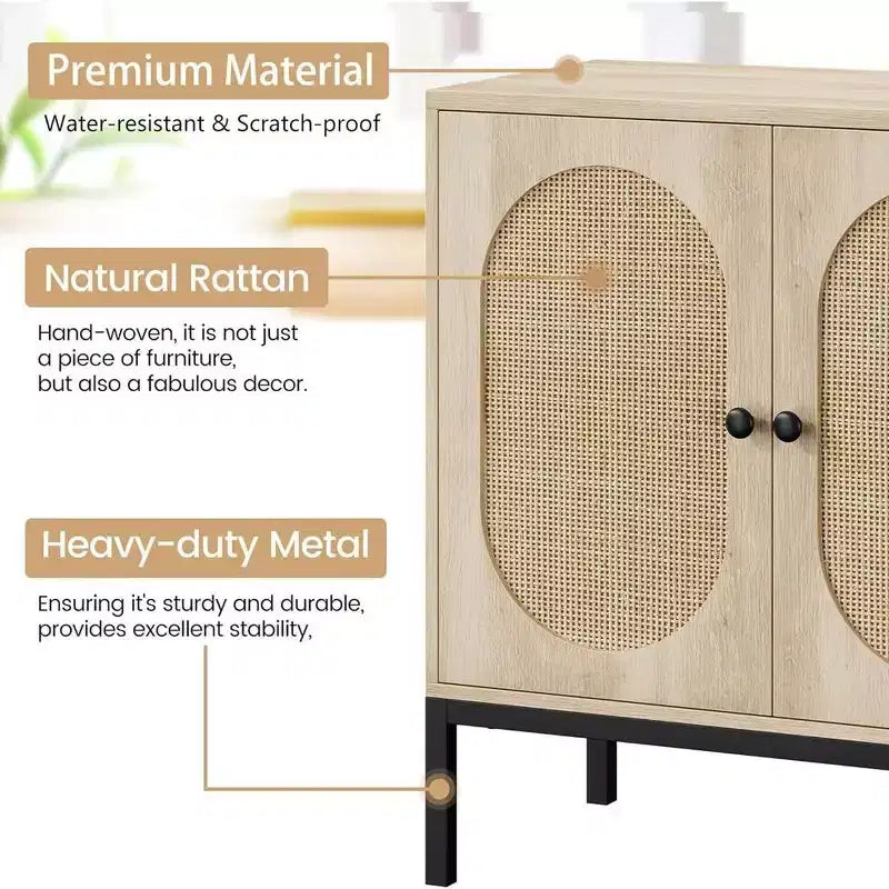 Mobile credenza, Mobile contenitore in rattan con ante e ripiani