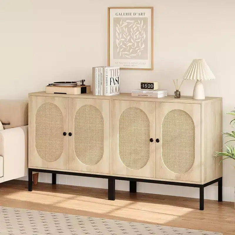 Mobile credenza, Mobile contenitore in rattan con ante e ripiani