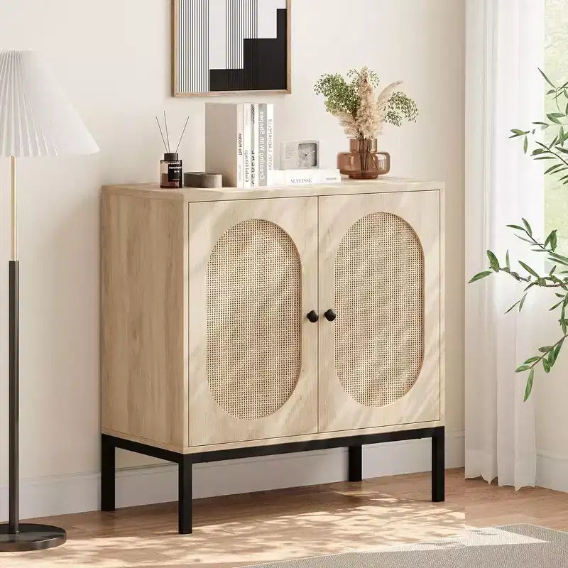 Mobile credenza, Mobile contenitore in rattan con ante e ripiani