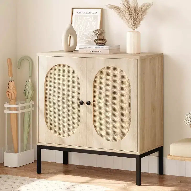 Mobile credenza, Mobile contenitore in rattan con ante e ripiani