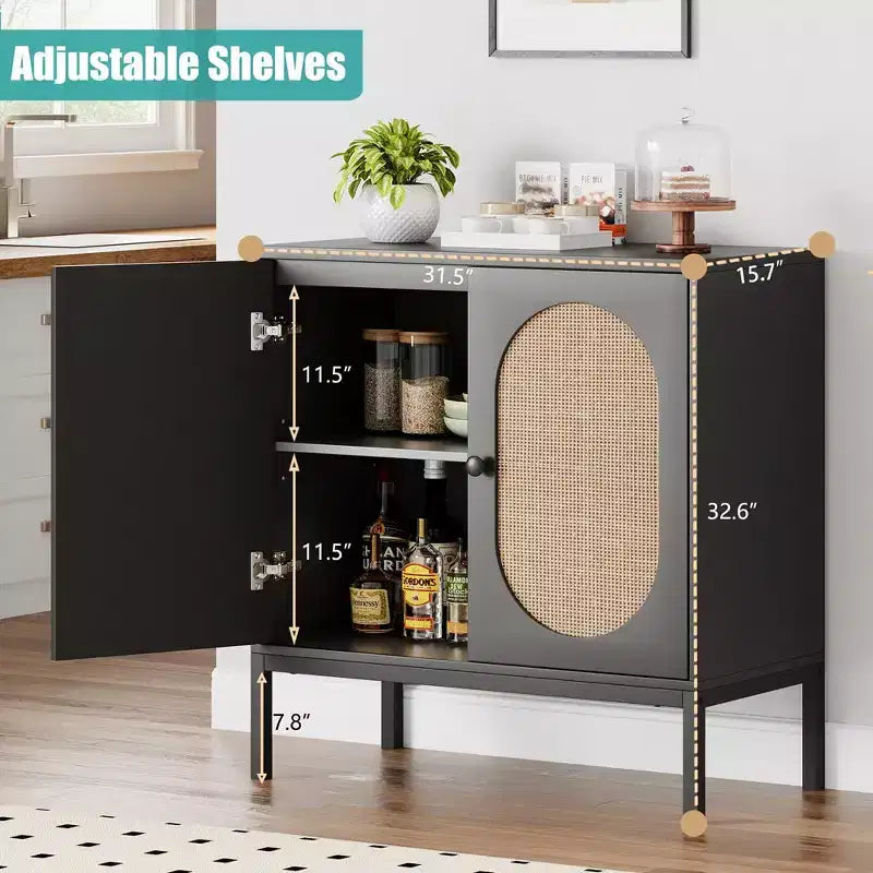 Mobile credenza, Mobile contenitore in rattan con ante e ripiani