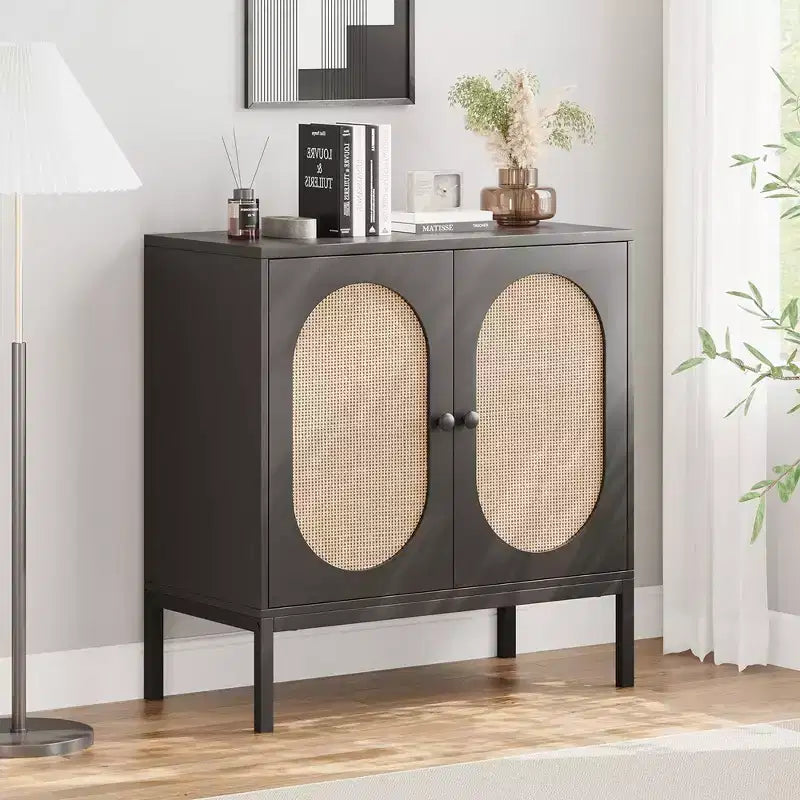 Mobile credenza, Mobile contenitore in rattan con ante e ripiani