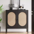 Buffet Cabinet, Rattan Storage Cabinet with Doors and Shelves