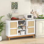 Costway Madia Credenza 48 con 2 Ante Intrecciate in Bambù e 3 Ripiani Aperti per Cucina Bianco
