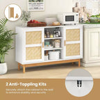 Costway Madia Credenza 48 con 2 Ante Intrecciate in Bambù e 3 Ripiani Aperti per Cucina Bianco