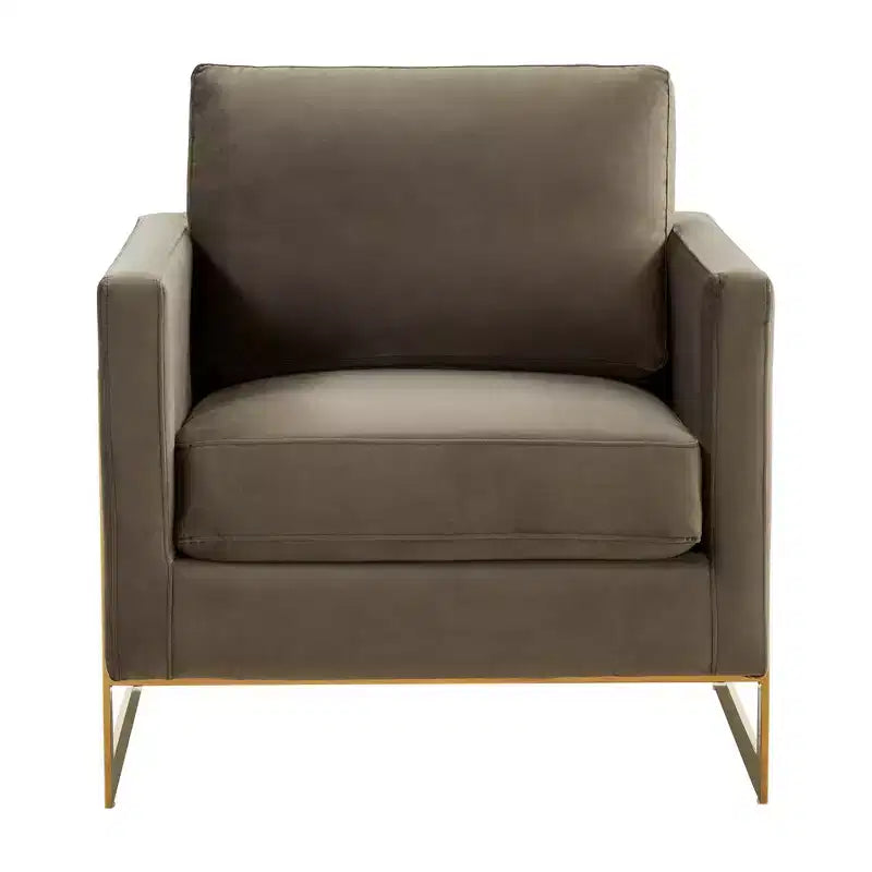 LeisureMod Lincoln poltrona a pozzetto imbottita - moderna sedia club in velluto con struttura architettonica in metallo dorato