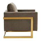LeisureMod Lincoln poltrona a pozzetto imbottita - moderna sedia club in velluto con struttura architettonica in metallo dorato