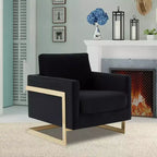 LeisureMod Lincoln poltrona a pozzetto imbottita - moderna sedia club in velluto con struttura architettonica in metallo dorato