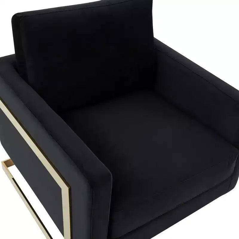 LeisureMod Lincoln poltrona a pozzetto imbottita - moderna sedia club in velluto con struttura architettonica in metallo dorato