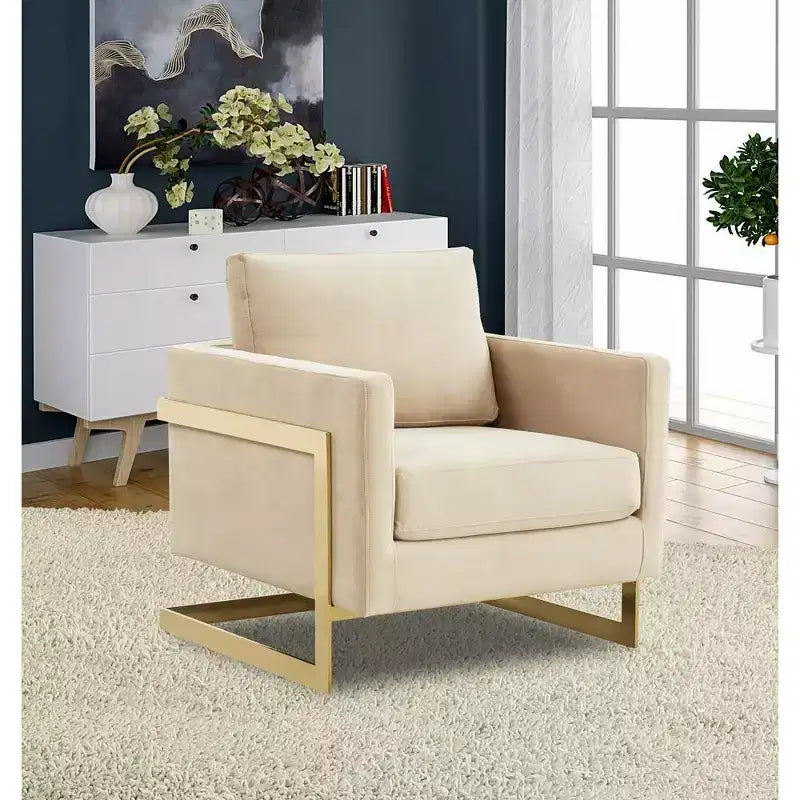LeisureMod Lincoln poltrona a pozzetto imbottita - moderna sedia club in velluto con struttura architettonica in metallo dorato