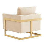 LeisureMod Lincoln poltrona a pozzetto imbottita - moderna sedia club in velluto con struttura architettonica in metallo dorato