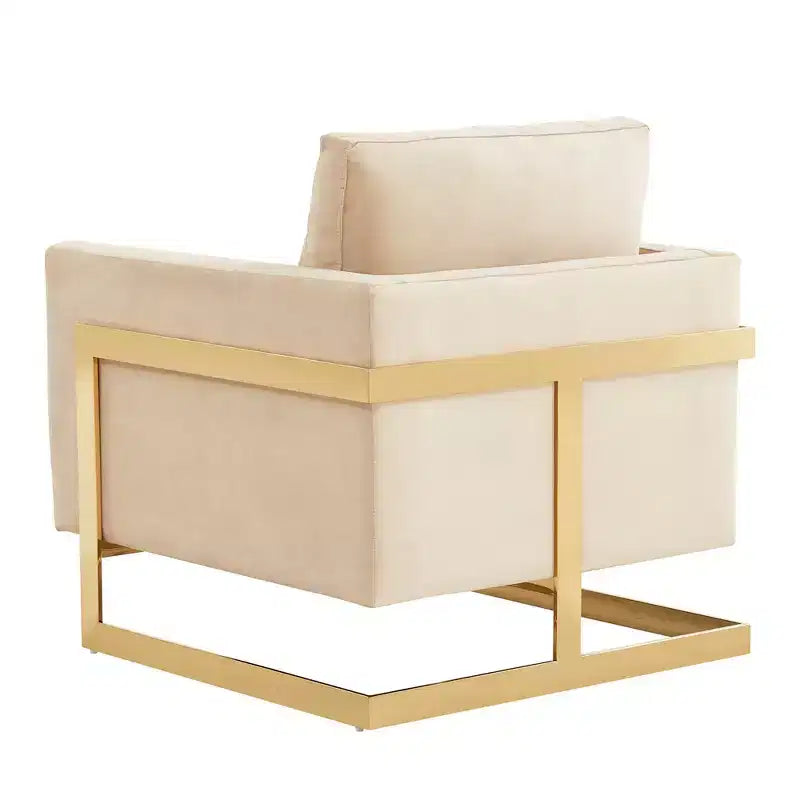 LeisureMod Lincoln poltrona a pozzetto imbottita - moderna sedia club in velluto con struttura architettonica in metallo dorato
