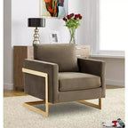 LeisureMod Lincoln poltrona a pozzetto imbottita - moderna sedia club in velluto con struttura architettonica in metallo dorato