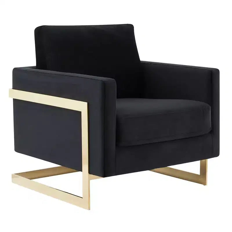 LeisureMod Lincoln poltrona a pozzetto imbottita - moderna sedia club in velluto con struttura architettonica in metallo dorato