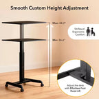Mount-It! Scrivania Portatile Regolabile in Altezza con Ruote | 23.6 x 20.5 | Postazione di Lavoro Mobile Sit Stand con Sollevamento a Molla Pneumatica | Nero