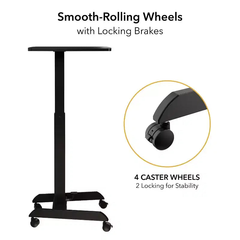 Mount-It! Scrivania Portatile Regolabile in Altezza con Ruote | 23.6 x 20.5 | Postazione di Lavoro Mobile Sit Stand con Sollevamento a Molla Pneumatica | Nero