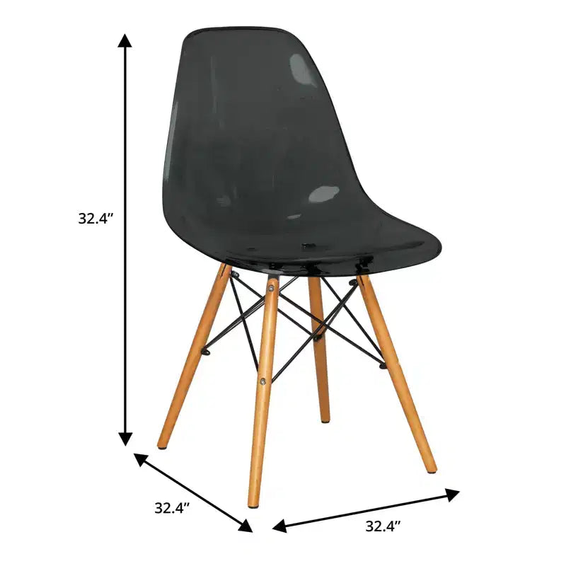 LeisureMod Cresco (Set di 4) Sedie da Pranzo in Acrilico Moderne di Metà Secolo con Gambe Eiffel in Legno - Sedie per Cucina e Sala da Pranzo