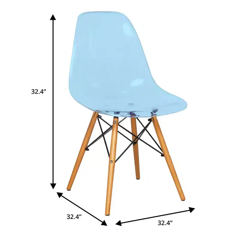 LeisureMod Cresco (Set di 4) Sedie da Pranzo in Acrilico Moderne di Metà Secolo con Gambe Eiffel in Legno - Sedie per Cucina e Sala da Pranzo