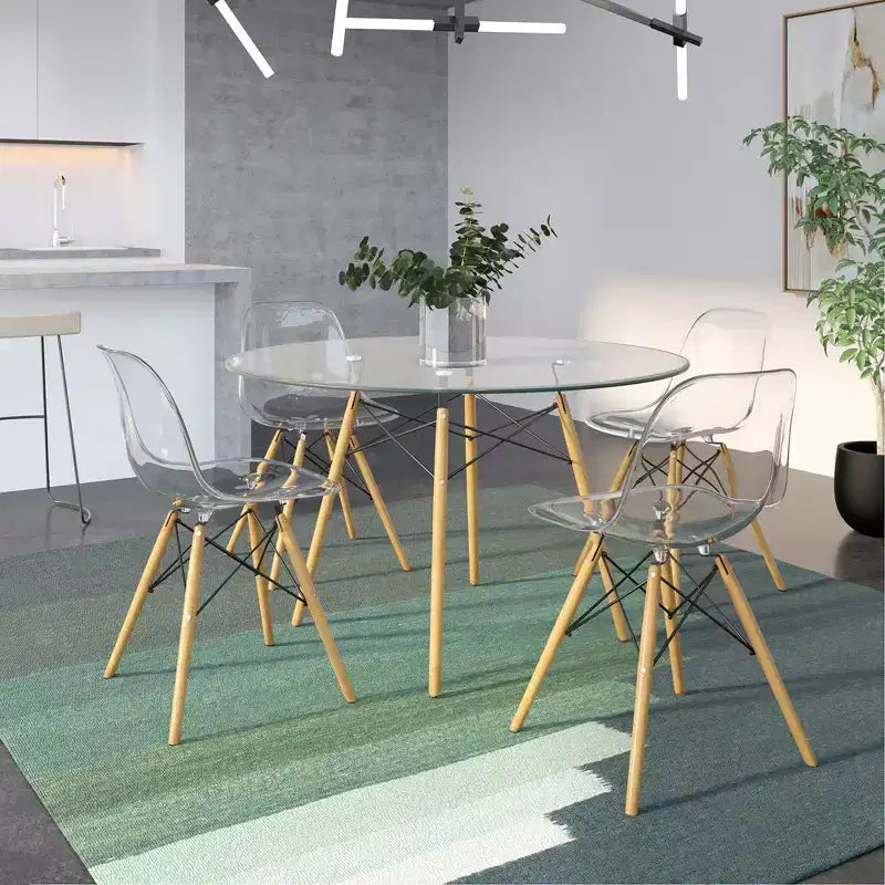 LeisureMod Cresco (Set di 4) Sedie da Pranzo in Acrilico Moderne di Metà Secolo con Gambe Eiffel in Legno - Sedie per Cucina e Sala da Pranzo