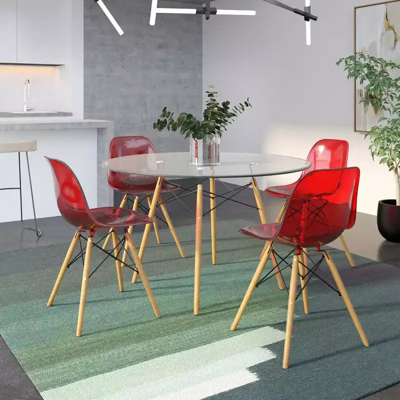 LeisureMod Cresco (Set di 4) Sedie da Pranzo in Acrilico Moderne di Metà Secolo con Gambe Eiffel in Legno - Sedie per Cucina e Sala da Pranzo