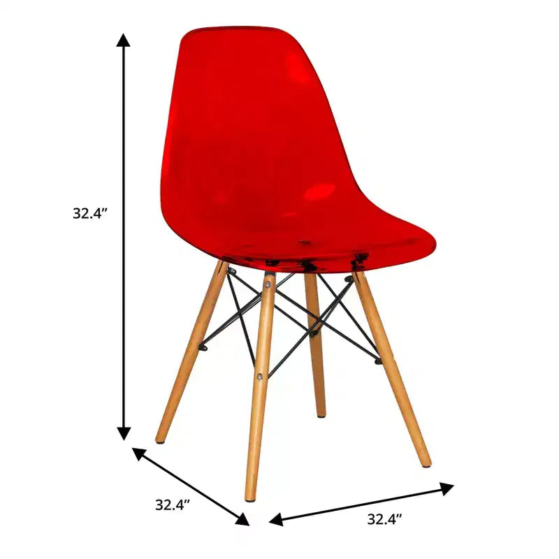 LeisureMod Cresco (Set di 4) Sedie da Pranzo in Acrilico Moderne di Metà Secolo con Gambe Eiffel in Legno - Sedie per Cucina e Sala da Pranzo