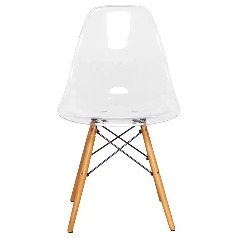 LeisureMod Cresco (Set di 4) Sedie da Pranzo in Acrilico Moderne di Metà Secolo con Gambe Eiffel in Legno - Sedie per Cucina e Sala da Pranzo