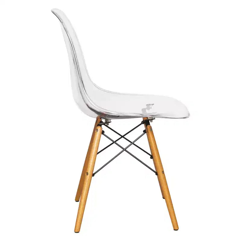 LeisureMod Cresco (Set di 4) Sedie da Pranzo in Acrilico Moderne di Metà Secolo con Gambe Eiffel in Legno - Sedie per Cucina e Sala da Pranzo