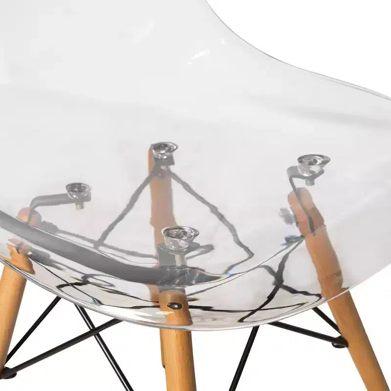 LeisureMod Cresco (Set di 4) Sedie da Pranzo in Acrilico Moderne di Metà Secolo con Gambe Eiffel in Legno - Sedie per Cucina e Sala da Pranzo