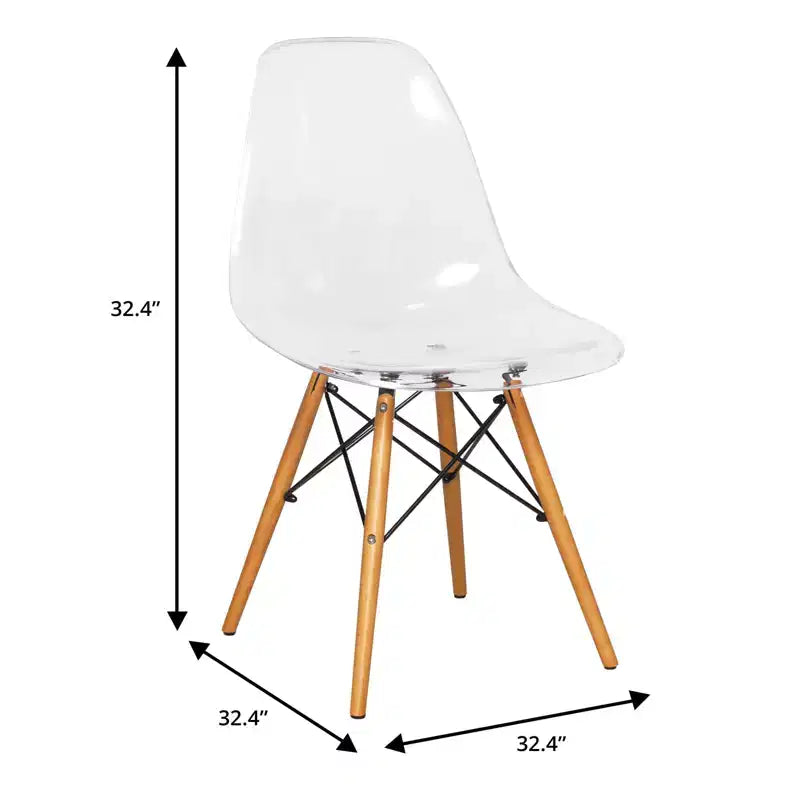 LeisureMod Cresco (Set di 4) Sedie da Pranzo in Acrilico Moderne di Metà Secolo con Gambe Eiffel in Legno - Sedie per Cucina e Sala da Pranzo