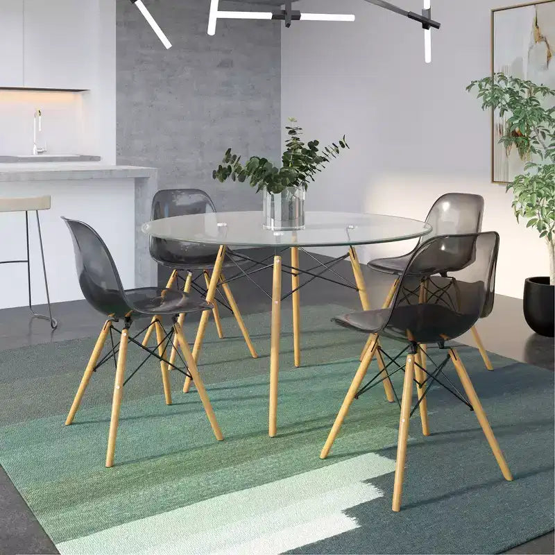 LeisureMod Cresco (Set di 4) Sedie da Pranzo in Acrilico Moderne di Metà Secolo con Gambe Eiffel in Legno - Sedie per Cucina e Sala da Pranzo