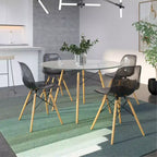 LeisureMod Cresco (Set di 4) Sedie da Pranzo in Acrilico Moderne di Metà Secolo con Gambe Eiffel in Legno - Sedie per Cucina e Sala da Pranzo