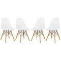 LeisureMod Cresco (Set of 4) Mid-Century Modern Acrylic Dining Chairs with Wooden Dowel Eiffel Legs  Kitchen & Dining Room Chairs