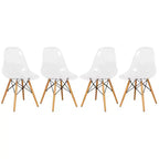 LeisureMod Cresco (Set of 4) Mid-Century Modern Acrylic Dining Chairs with Wooden Dowel Eiffel Legs  Kitchen & Dining Room Chairs