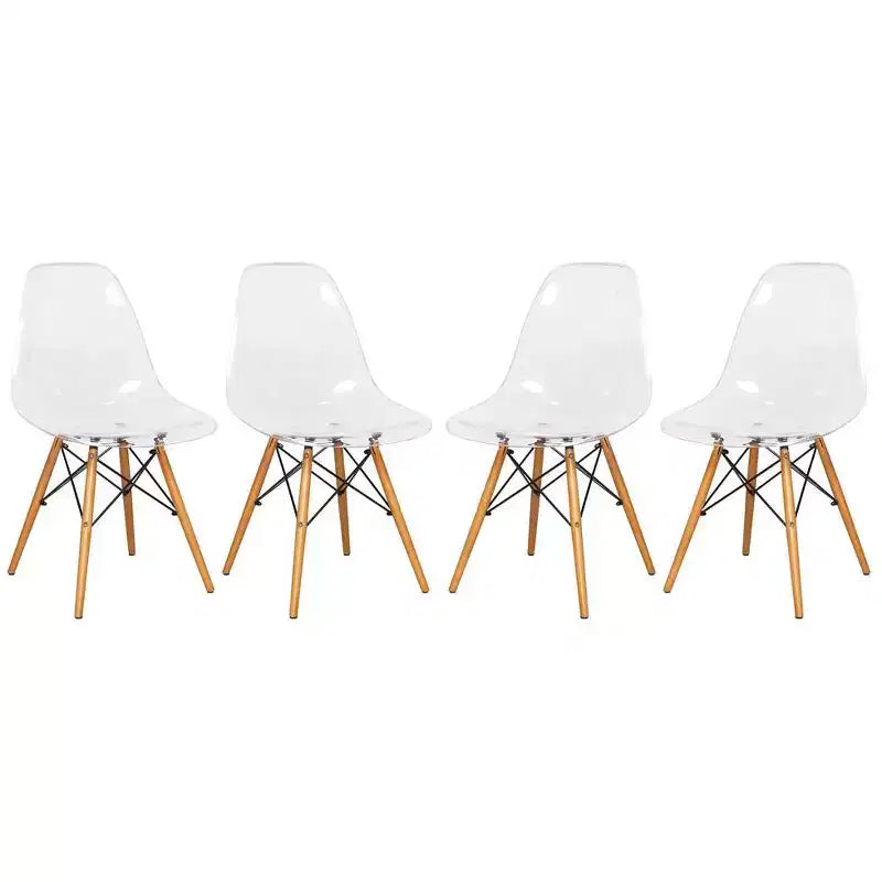 LeisureMod Cresco (Set of 4) Mid-Century Modern Acrylic Dining Chairs with Wooden Dowel Eiffel Legs  Kitchen & Dining Room Chairs