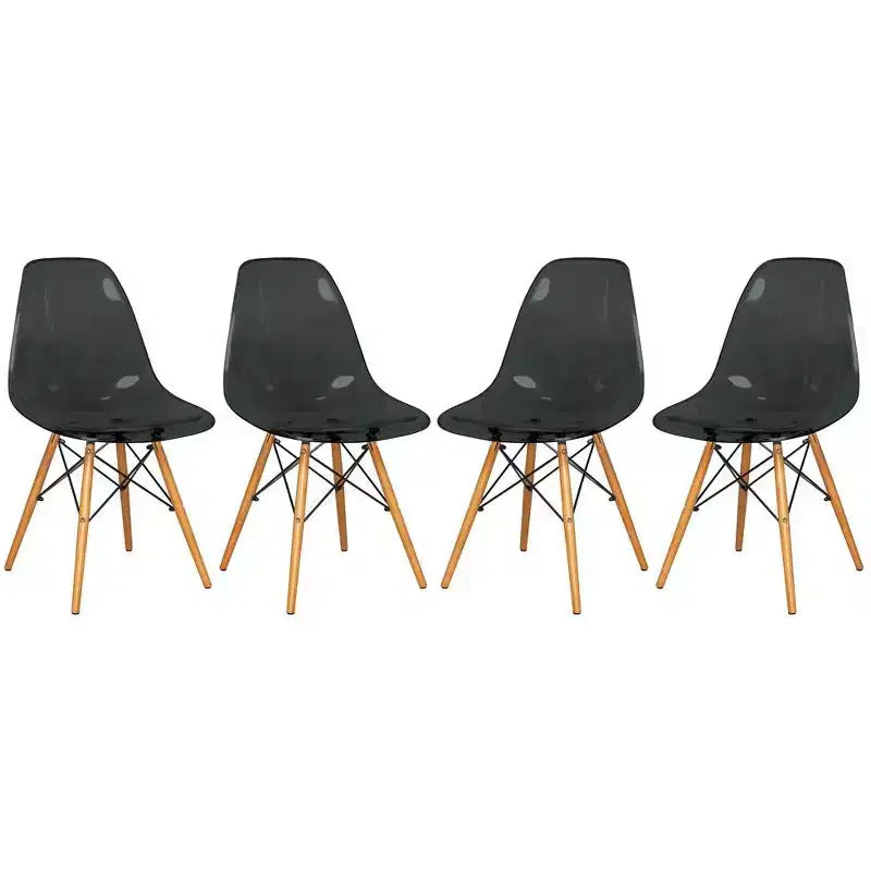 LeisureMod Cresco (Set di 4) Sedie da Pranzo in Acrilico Moderne di Metà Secolo con Gambe Eiffel in Legno - Sedie per Cucina e Sala da Pranzo