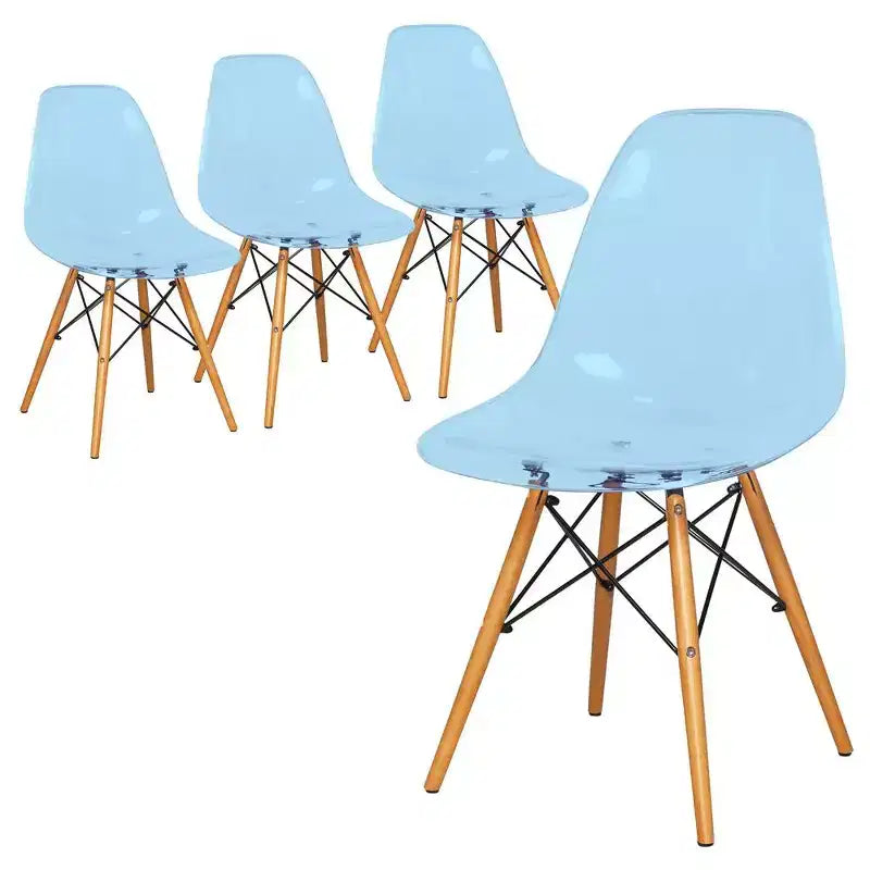 LeisureMod Cresco (Set di 4) Sedie da Pranzo in Acrilico Moderne di Metà Secolo con Gambe Eiffel in Legno - Sedie per Cucina e Sala da Pranzo