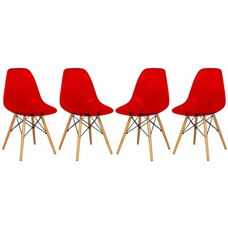 LeisureMod Cresco (Set di 4) Sedie da Pranzo in Acrilico Moderne di Metà Secolo con Gambe Eiffel in Legno - Sedie per Cucina e Sala da Pranzo