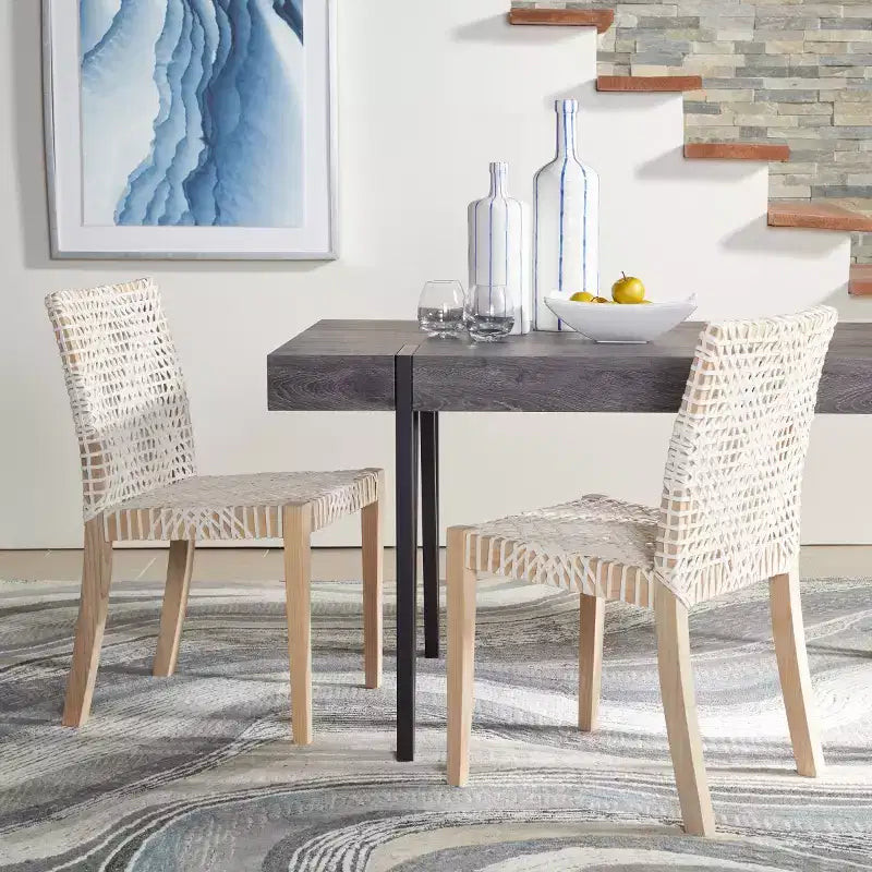 Sedia da pranzo in pelle Tyria (Set di 2) - DCH1203 - Bianco/Naturale - Safavieh