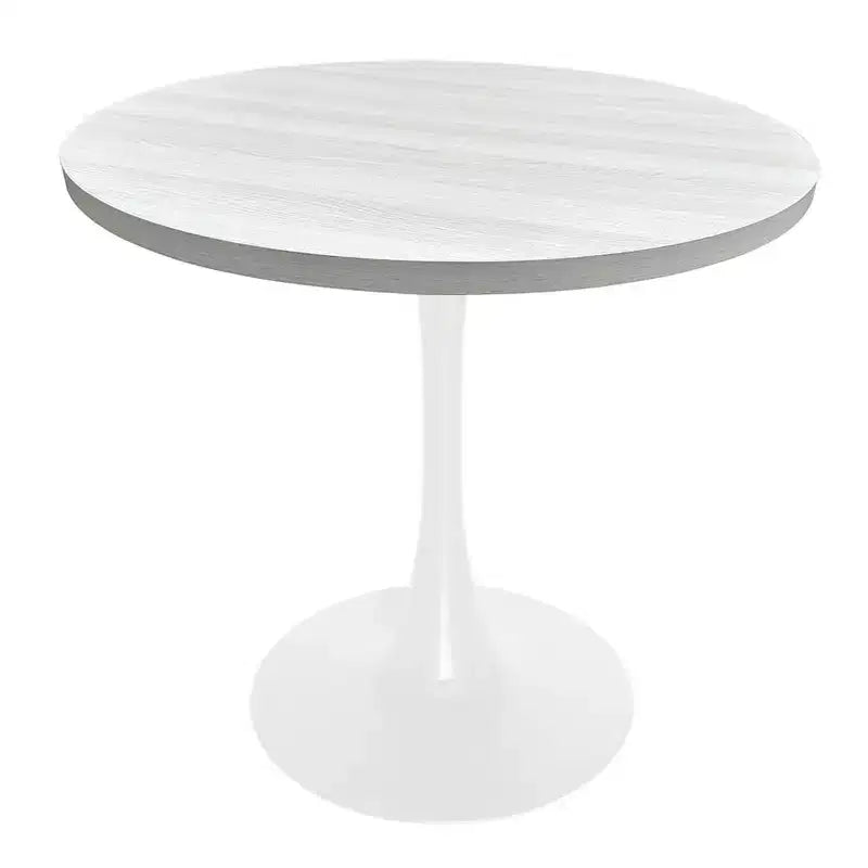 LeisureMod Bristol, tavolo da pranzo rotondo da 36 pollici in stile moderno di metà secolo con piano in MDF e base in ferro bianco, per cucina, sala da pranzo, colazioni e piccoli spazi