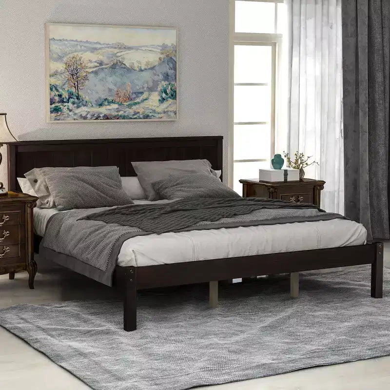 ModernLuxe - Struttura letto a piattaforma in legno matrimoniale/queen/king size con testiera 4W