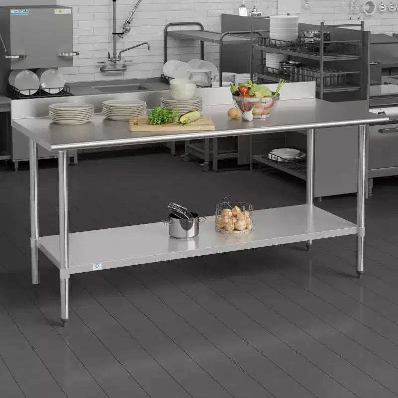 Flash Furniture Reese Tavolo da Lavoro e Preparazione da Cucina in Acciaio Inossidabile 430 di Grado Commerciale, Calibro 18, Certificato NSF con Ripiano Regolabile e Alzatina