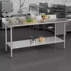 Flash Furniture Reese Tavolo da Lavoro e Preparazione da Cucina in Acciaio Inossidabile 430 di Grado Commerciale, Calibro 18, Certificato NSF con Ripiano Regolabile e Alzatina