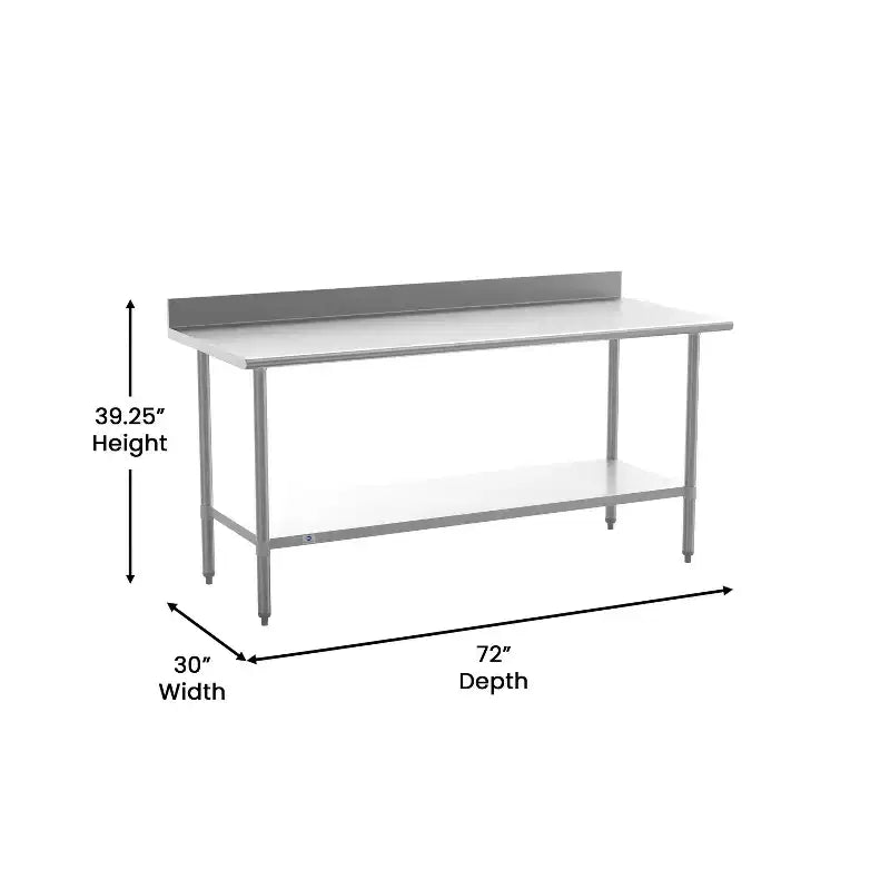 Flash Furniture Reese Tavolo da Lavoro e Preparazione da Cucina in Acciaio Inossidabile 430 di Grado Commerciale, Calibro 18, Certificato NSF con Ripiano Regolabile e Alzatina