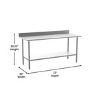 Flash Furniture Reese Tavolo da Lavoro e Preparazione da Cucina in Acciaio Inossidabile 430 di Grado Commerciale, Calibro 18, Certificato NSF con Ripiano Regolabile e Alzatina
