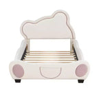 Letto a piattaforma imbottito in velluto Twin/Full/Queen Size con testiera a forma di orso e tasca portaoggetti a fondo letto 4W - ModernLuxe