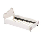 Letto a piattaforma imbottito in velluto Twin/Full/Queen Size con testiera a forma di orso e tasca portaoggetti a fondo letto 4W - ModernLuxe