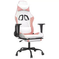 vidaXL Massage Gaming Chair with Adjustable Seat and Backrest, Features Built-in Massage Function - Filled with Foam, Covered in White & Pink
