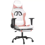 vidaXL Massage Gaming Chair with Adjustable Seat and Backrest, Features Built-in Massage Function - Filled with Foam, Covered in White & Pink