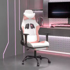 vidaXL Sedia da gaming massaggiante con sedile e schienale regolabili, con funzione massaggiante integrata - Imbottita in schiuma, Rivestita in Bianco e Rosa